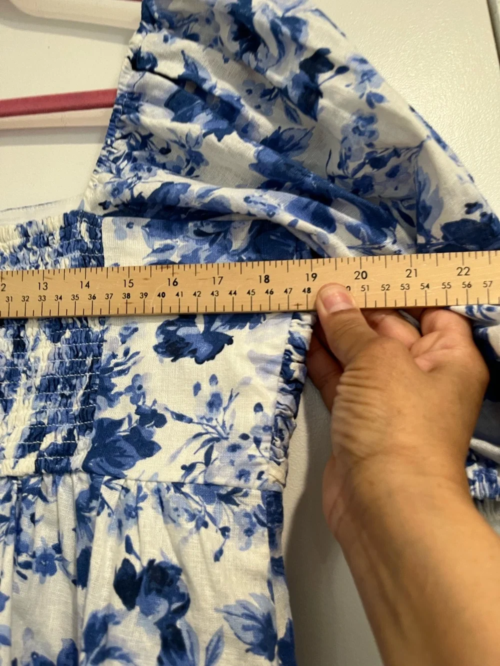 Abercrombie & Fitch Blue Linen Blend Floral Puff-Sleeve Emerson Dress Sz. L - Picture 13 of 14